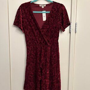 NWT Francesca’s Wine Dress, V-Neck, Velvet